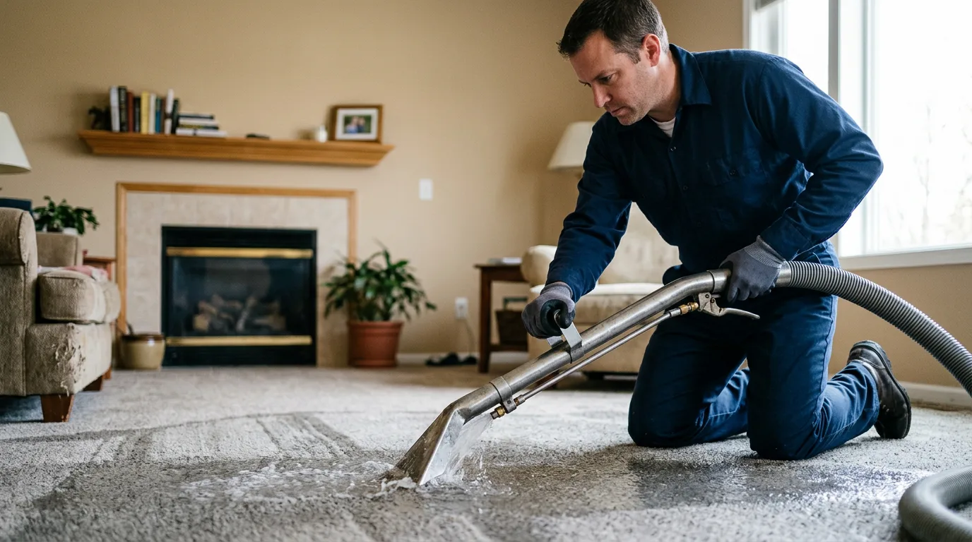 Water damage restoration technician working near Plainwell, MI